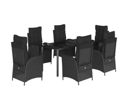 7-Osaline Aiamööblikomplekt Patjadega, Must, Polürotang