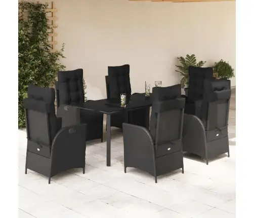 7-Osaline Aiamööblikomplekt Patjadega, Must, Polürotang