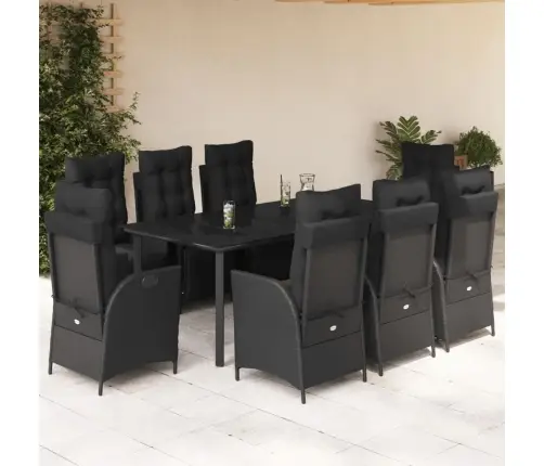 9-Osaline Aiamööbli Komplekt Patjadega, Must, Polürotang