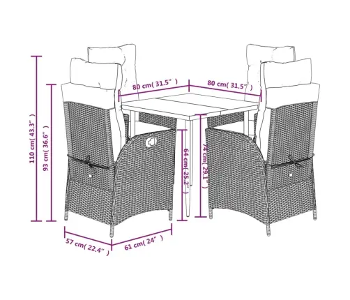 Sodo Komplektas Su Pagalvėlėmis, 5 Dalių, Rudas, Poliratanas