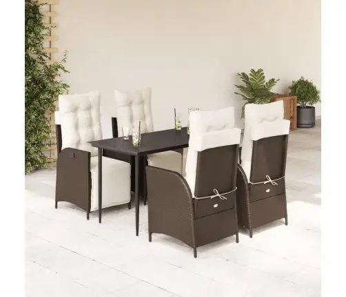 5-Osaline Aia Söögimööbli Komplekt Patjadega, Pruun, Polürotang