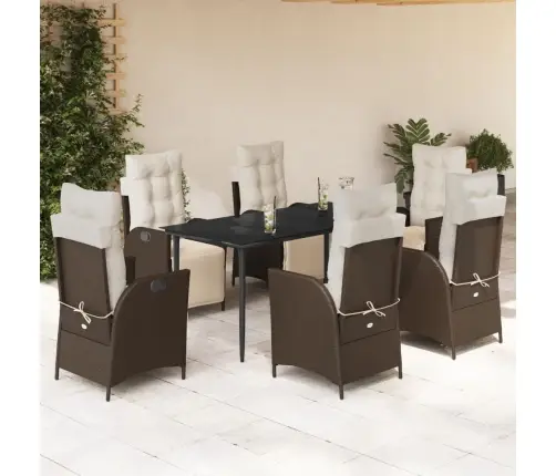 7-Daļīgs Dārza Mēbeļu Komplekts, Matrači, Brūna Pe Rotangpalma Vidaxl