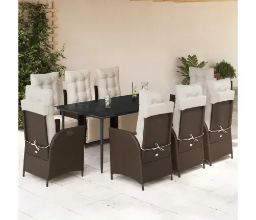 9-Osaline Aia Söögimööbli Komplekt Patjadega, Pruun, Polürotang