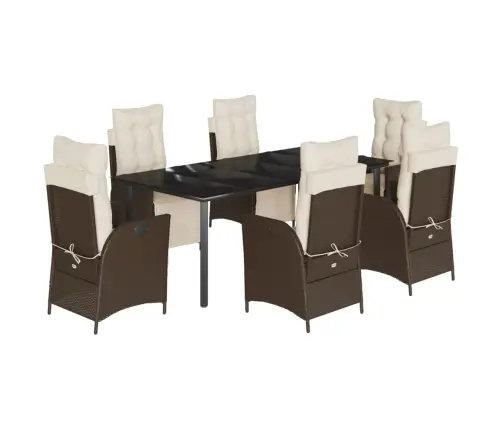 7-Osaline Aia Söögimööbli Komplekt Patjadega, Pruun, Polürotang