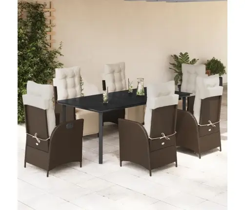 7-Osaline Aia Söögimööbli Komplekt Patjadega, Pruun, Polürotang