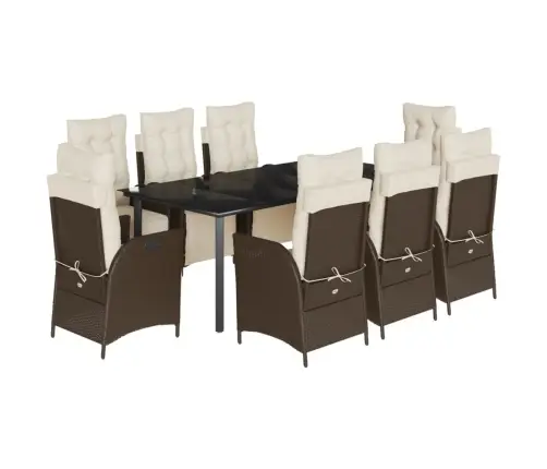 9-Osaline Aia Söögimööbli Komplekt Patjadega, Pruun, Polürotang