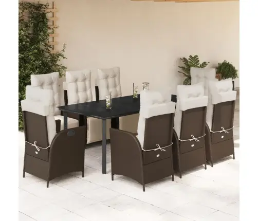 9-Osaline Aia Söögimööbli Komplekt Patjadega, Pruun, Polürotang