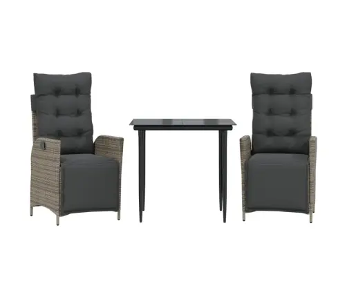 3-Osaline Aiamööbli Komplekt Patjadega, Hall, Polürotang