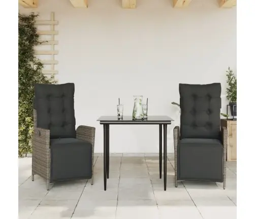 3-Osaline Aiamööbli Komplekt Patjadega, Hall, Polürotang