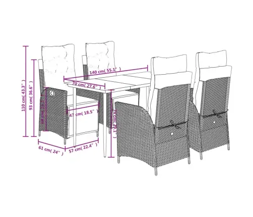 Sodo Komplektas Su Pagalvėlėmis, 5 Dalių, Pilkas, Poliratanas