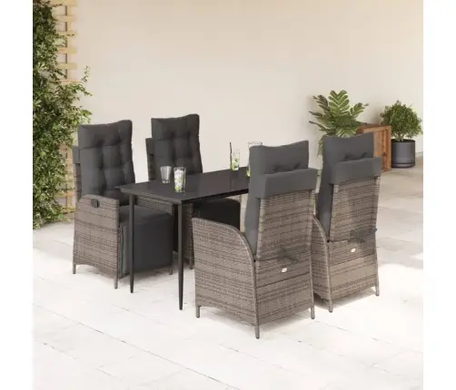 Sodo Komplektas Su Pagalvėlėmis, 5 Dalių, Pilkas, Poliratanas