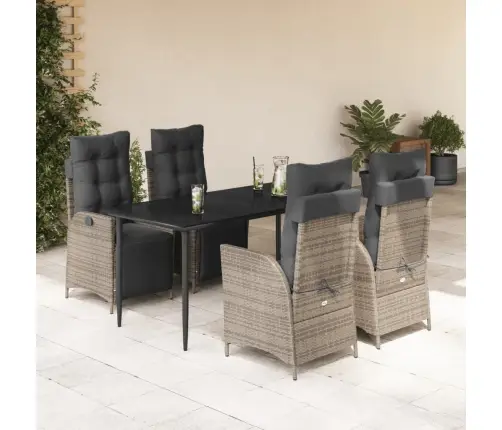 5-Daļīgs Dārza Mēbeļu Komplekts, Matrači, Pelēka Pe Rotangpalma Vidaxl