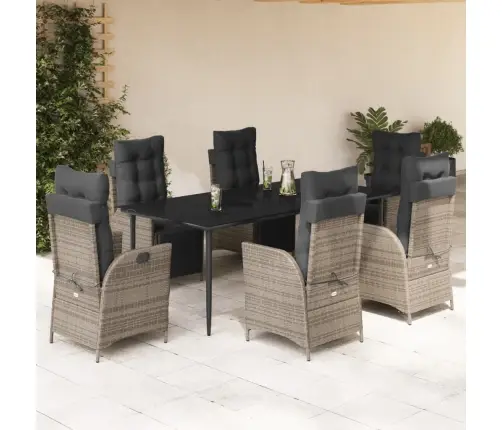 7-Daļīgs Dārza Mēbeļu Komplekts, Matrači, Pelēka Pe Rotangpalma Vidaxl 7-Daļīgs Dārza Mēbeļu Komplekts, Matrači, Pelēka Pe Rotangpalma Vidaxl