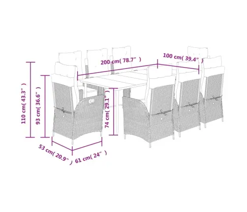 9-Daļīgs Dārza Mēbeļu Komplekts Ar Matračiem, Pe Rotangpalma Vidaxl
