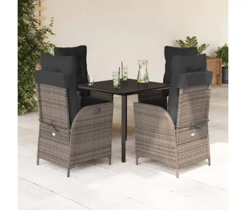 5-Daļīgs Dārza Mēbeļu Komplekts, Matrači, Pelēka Pe Rotangpalma Vidaxl