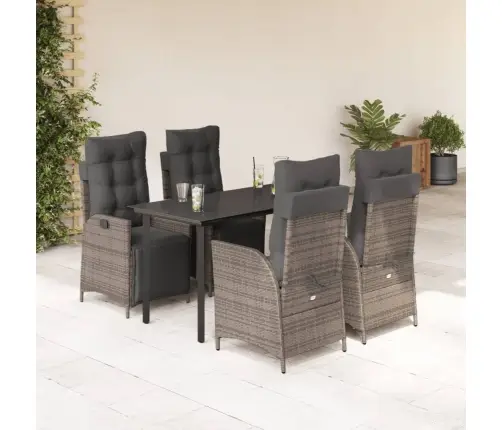 5-Daļīgs Dārza Mēbeļu Komplekts, Matrači, Pelēka Pe Rotangpalma Vidaxl