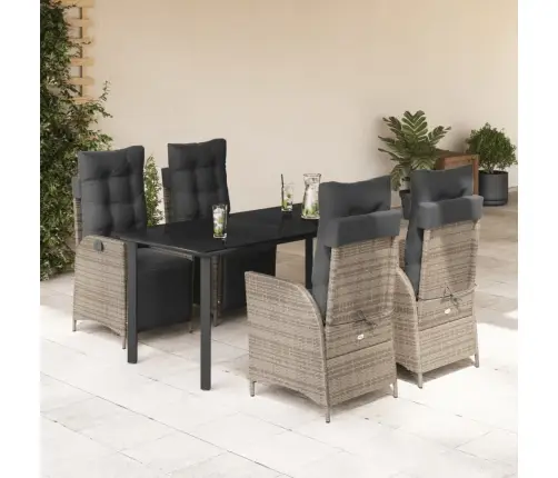 5-Daļīgs Dārza Mēbeļu Komplekts, Matrači, Pelēka Pe Rotangpalma Vidaxl