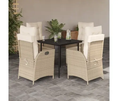 5-Daļīgs Dārza Mēbeļu Komplekts, Matrači, Bēša Pe Rotangpalma Vidaxl