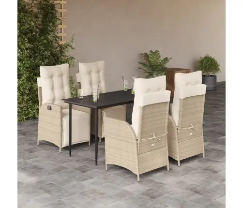 Sodo Komplektas Su Pagalvėlėmis, 5 Dalių, Smėlio, Poliratanas