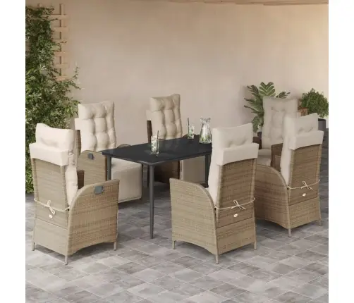 7-Daļīgs Dārza Mēbeļu Komplekts, Matrači, Bēša Pe Rotangpalma Vidaxl