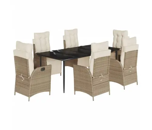 7-Daļīgs Dārza Mēbeļu Komplekts, Matrači, Bēša Pe Rotangpalma Vidaxl