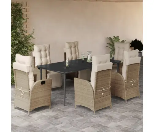 7-Daļīgs Dārza Mēbeļu Komplekts, Matrači, Bēša Pe Rotangpalma Vidaxl