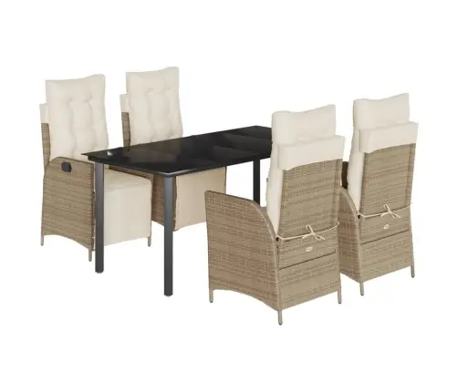 5-Daļīgs Dārza Mēbeļu Komplekts, Matrači, Bēša Pe Rotangpalma Vidaxl