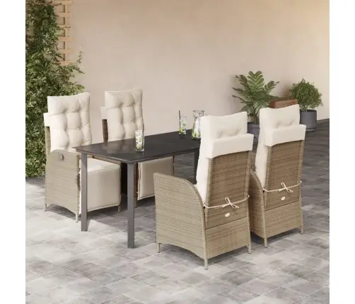 5-Daļīgs Dārza Mēbeļu Komplekts, Matrači, Bēša Pe Rotangpalma Vidaxl