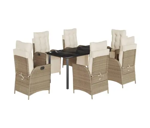 7-Daļīgs Dārza Mēbeļu Komplekts, Matrači, Bēša Pe Rotangpalma Vidaxl 7-Daļīgs Dārza Mēbeļu Komplekts, Matrači, Bēša Pe Rotangpalma Vidaxl