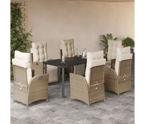 7-Daļīgs Dārza Mēbeļu Komplekts, Matrači, Bēša Pe Rotangpalma Vidaxl 7-Daļīgs Dārza Mēbeļu Komplekts, Matrači, Bēša Pe Rotangpalma Vidaxl