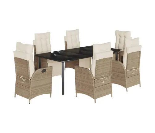 7-Daļīgs Dārza Mēbeļu Komplekts, Matrači, Bēša Pe Rotangpalma Vidaxl