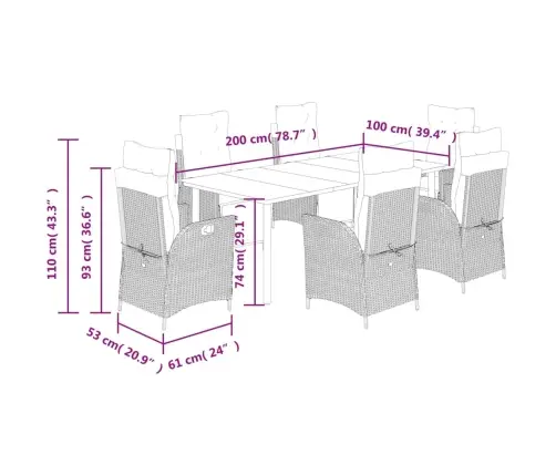 7-Daļīgs Dārza Mēbeļu Komplekts, Matrači, Bēša Pe Rotangpalma Vidaxl