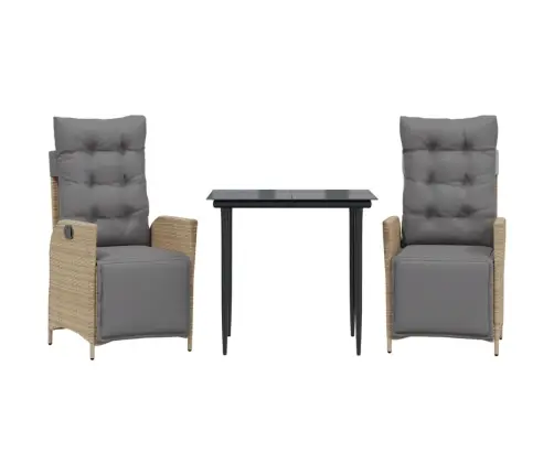 3-Daļīgs Dārza Mēbeļu Komplekts, Matrači, Bēša Pe Rotangpalma Vidaxl