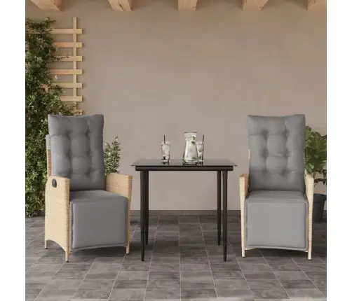 3-Daļīgs Dārza Mēbeļu Komplekts, Matrači, Bēša Pe Rotangpalma Vidaxl