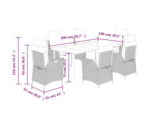 7-Osaline Aia Söögimööbli Komplekt Patjadega, Beežid Toonid
