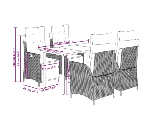 5-Daļīgs Dārza Mēbeļu Komplekts Ar Matračiem, Pe Rotangpalma Vidaxl
