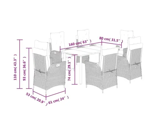 7-Osaline Aia Söögimööbli Komplekt Patjadega, Beežid Toonid