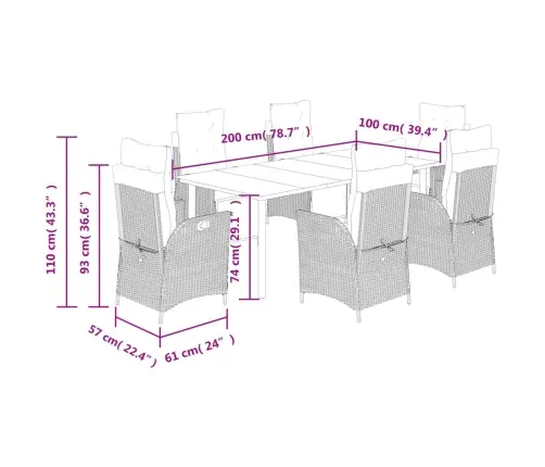 7-Osaline Aia Söögimööbli Komplekt Patjadega, Beežid Toonid