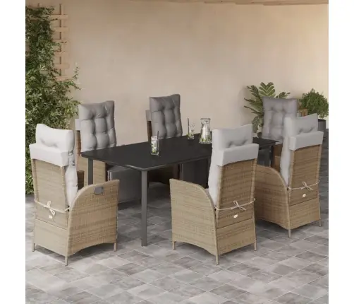 7-Osaline Aia Söögimööbli Komplekt Patjadega, Beežid Toonid