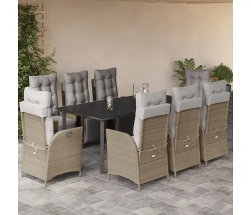 Sodo Komplektas Su Pagalvėlėmis, 9 Dalių, Smėlio, Poliratanas