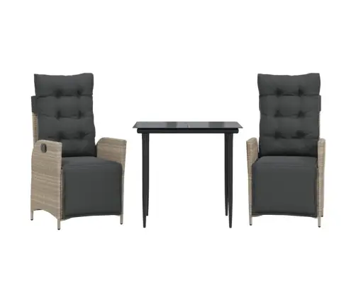 3-Daļīgs Dārza Mēbeļu Komplekts, Matrači,Gaiši Pelēka Pe Pinums Vidaxl