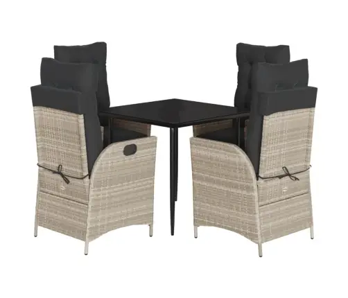 5-Daļīgs Dārza Mēbeļu Komplekts, Matrači,Gaiši Pelēka Pe Pinums Vidaxl