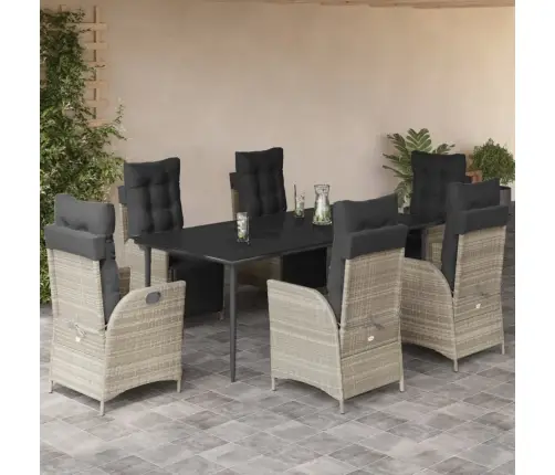 7-Daļīgs Dārza Mēbeļu Komplekts, Matrači,Gaiši Pelēka Pe Pinums Vidaxl