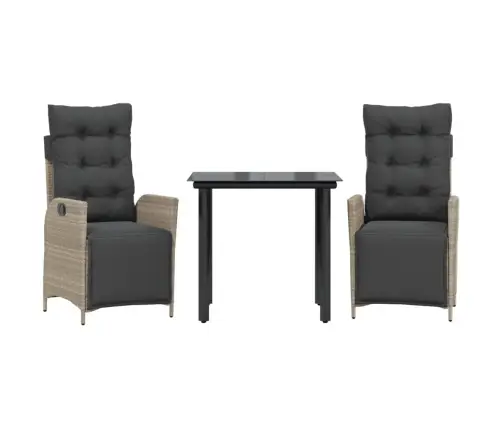 3-Daļīgs Dārza Mēbeļu Komplekts, Matrači,Gaiši Pelēka Pe Pinums Vidaxl