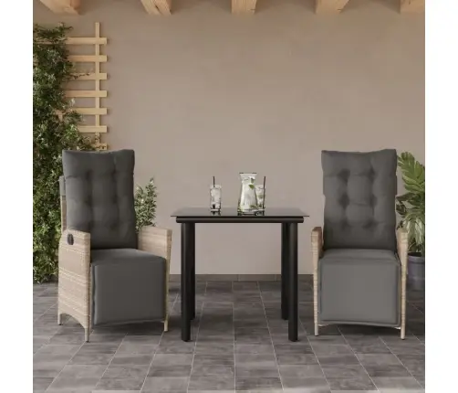 3-Daļīgs Dārza Mēbeļu Komplekts, Matrači,Gaiši Pelēka Pe Pinums Vidaxl