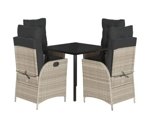 5-Daļīgs Dārza Mēbeļu Komplekts, Matrači,Gaiši Pelēka Pe Pinums Vidaxl