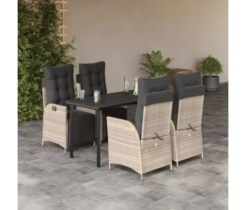 Sodo Komplektas Su Pagalvėlėmis, 5 Dalių, Pilkas, Poliratanas