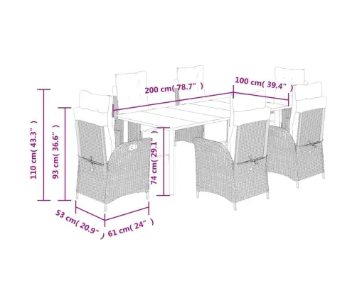 7-Osaline Aiamööbli Komplekt Patjadega, Helehall, Polürotang