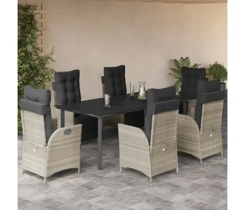 7-Osaline Aiamööbli Komplekt Patjadega, Helehall, Polürotang