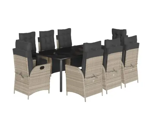 9-Daļīgs Dārza Mēbeļu Komplekts, Matrači,Gaiši Pelēka Pe Pinums Vidaxl